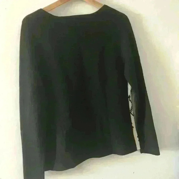 J. McLaughlin Ribbed Black and White Geometric Pattern Cotton Blend Boxy Sweater - Picture 7 of 9